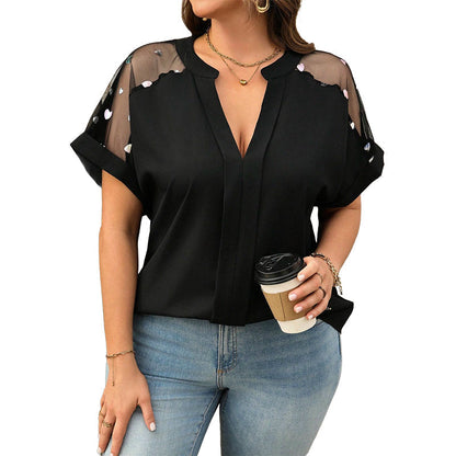 Women’s Plus Size Sheer Mesh V-Neck Blouse