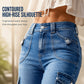 Knelange cargoshorts i denim for damer, med lommer