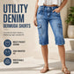 Knelange cargoshorts i denim for damer, med lommer