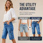 Knelange cargoshorts i denim for damer, med lommer