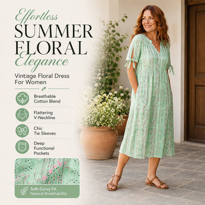 ☀️👗Toppvalg – Uformell midikjole med blomstermønster og V-hals – mykt fall og romantisk mønster