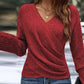 Elegant strikket topp med wrap‑over V‑hals for kvinner