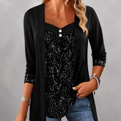 Dames topper med paljetter, sømløs to-delt look