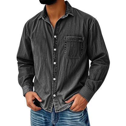 Menns retro vasket denimskjorte
