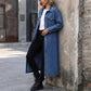 Dame avslappet lang denimjakke med knapper