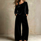 Sett med off-shoulder-topp og vide bukser for kvinner