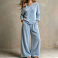 Sett med off-shoulder-topp og vide bukser for kvinner