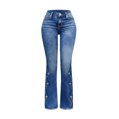 Høytsittende slitte flare-jeans for kvinner