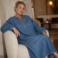 🛒 Handlevogn til halv pris! Maxikjole i denim med lange lantern-ermer for kvinner