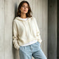 Kvinner uformell strikket genser med hette