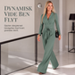 Dame langermet jumpsuit med V-hals og belte