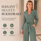 Dame langermet jumpsuit med V-hals og belte