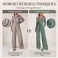 Dame langermet jumpsuit med V-hals og belte
