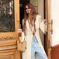 Lang heklet hullete cardigan for kvinner