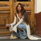 Lang heklet hullete cardigan for kvinner
