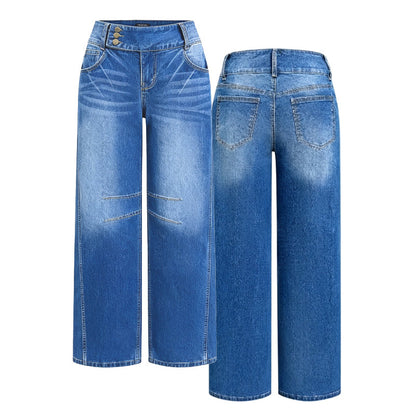 Elastiske jeans med vide ben for kvinner