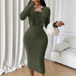 Kvinner ribbet strikket bodycon-kjole med kort cardigan