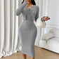 Kvinner ribbet strikket bodycon-kjole med kort cardigan
