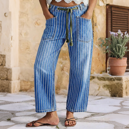 Damelodde jeans med vertikale striper og strekk