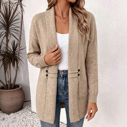 Uformell dobbelspent strikket cardigan for kvinner