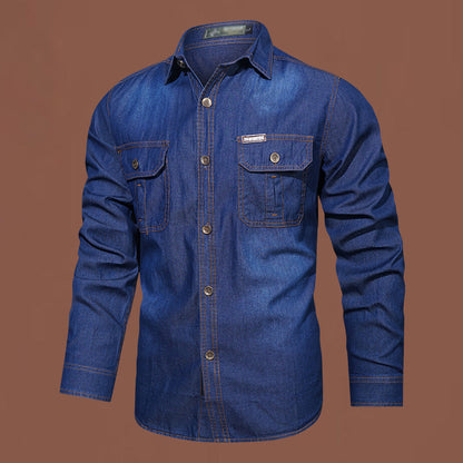 Langermet denimskjorte for menn i fritidsstil