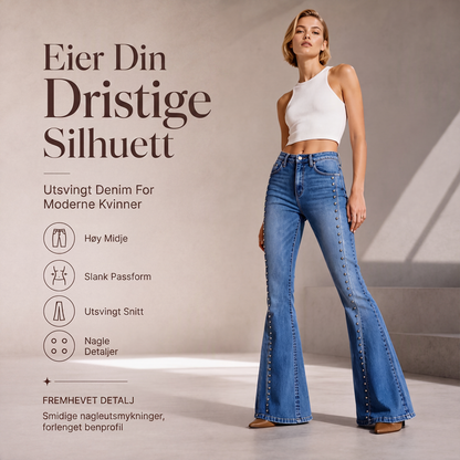 Høytaljede flared jeans for kvinner med nagler