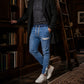 Jeans-joggebukser for menn med smal passform og elastisk midje