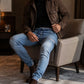 Jeans-joggebukser for menn med smal passform og elastisk midje