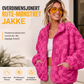 Damelue jakke med sjakkbrettmønster og trykknapper