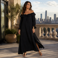Uformell off-shoulder maxi-kjole for kvinner