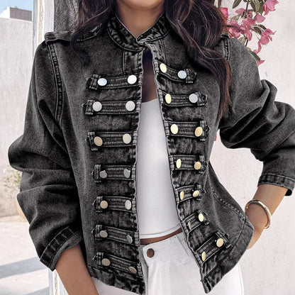 Dame vintage symmetrisk knapp denimjakke