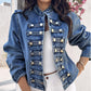Dame vintage symmetrisk knapp denimjakke