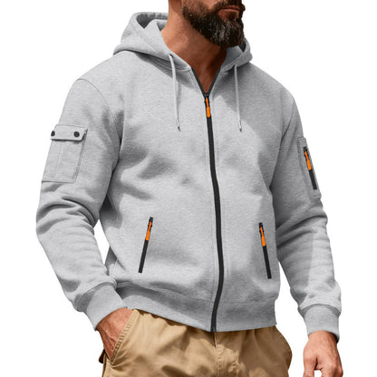 Herre jakke med hel glidelås og hette, cargo-stil
