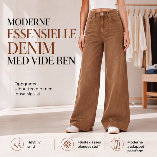 Jeans for kvinner, høy midje, vide ben, casual stil