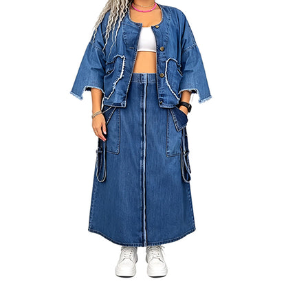 Slankende denim-maxi-kjole