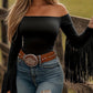 Dame western-stil off-shoulder-topp med frynsete ermer