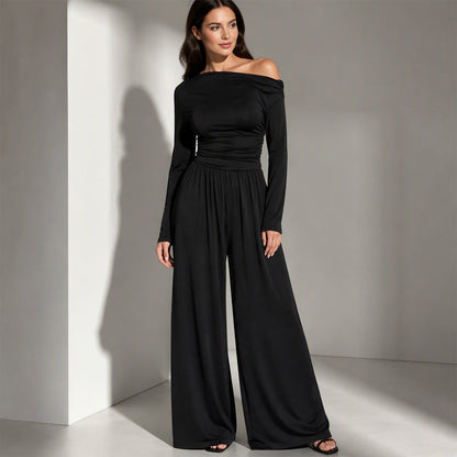 Offskulder jumpsuit med vide ben for kvinner