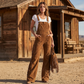 Retro westernsemd kjeledress i semsket skinn med frynser