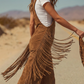 Retro westernsemd kjeledress i semsket skinn med frynser