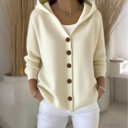 Strikket cardigan med hette og knapper for kvinner