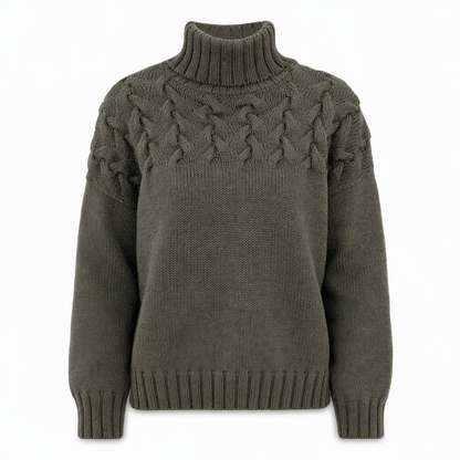🔥 49% RABATT ❄️ Ensfarget Kabelstrikket Genser med Rullekrage til Dame – Varm, Myk & Elegant