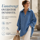 Dame uformell løs denim V-hals genser med flaggermusermer og asymmetrisk kant