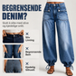 Jeans med høy midje for kvinner, ballongsnitt med snøring i beinenden