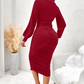 Kvinner V-hals lanterneerme rynket bodycon-kjole