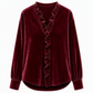 Elegant bluse i fløyel for kvinner, med lange ermer