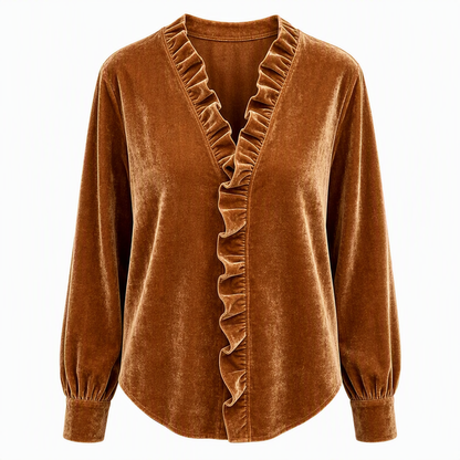 Elegant bluse i fløyel for kvinner, med lange ermer