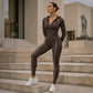 Treningsdress med glidelåsgenser og leggings for kvinner