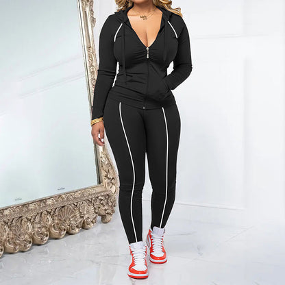 Treningsdress med glidelåsgenser og leggings for kvinner