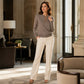 Elegant ribbestrikket topp for kvinner med metallspenne