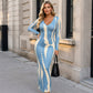 Trykt langermet bodycon-maksikjole for kvinner
